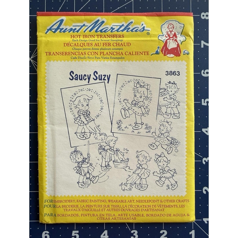 SAUCY SUZY Aunt Martha's Hot Iron on Embroidery Transfers 3863
